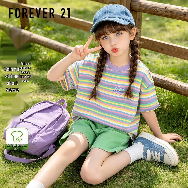 FOREVER21 Girls Striped Summer T-Shirt 160