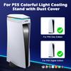 White Upper Cooling Fan Base Game Cooler Stand Bracket with RGB Atmosphere Colorful Lighting LED for PS5 Console with Dust Cover