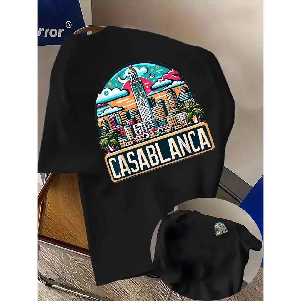 Casablanca Ästhetik Architektonische Grafik T-Shirts Herren Damen Lässig Hochwertig Trend Hip Hop Streetwear Oberteil Y2K Gothic Baumwolle Übergroße T-Shirts
