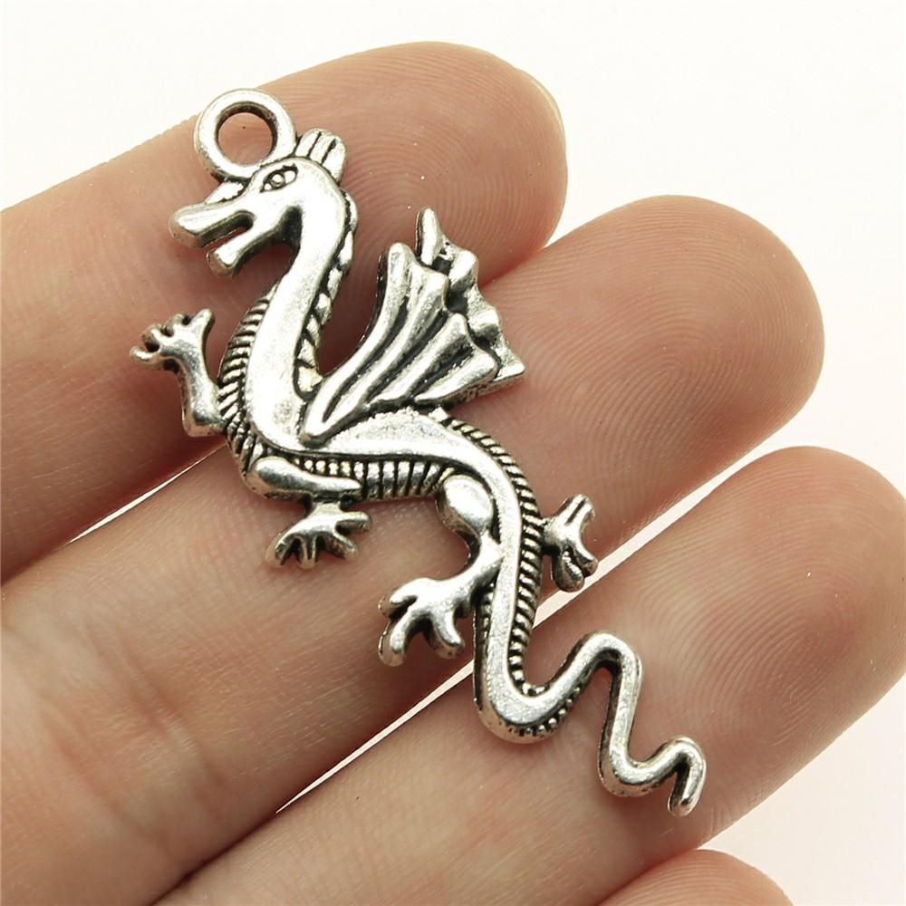 10pcs Charms Dragon Tibetan Bronze Silver Color Pendants Antique Jewelry Making DIY Handmade Craft