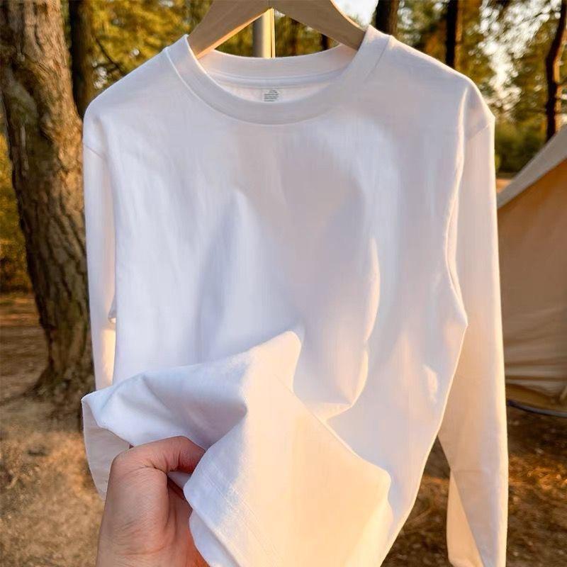 

Рубашка с длинными рукавами из чистого хлопка белого цвета с круглым вырезом, повседневная, для весны, осени и зимы S (60-80kg) белый