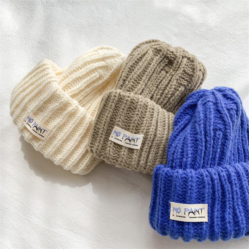 Fashion Cloth Label Knitted Baotou Cap Women's Cycling Travel Versatile Ear Protector Pullover Wool Cap