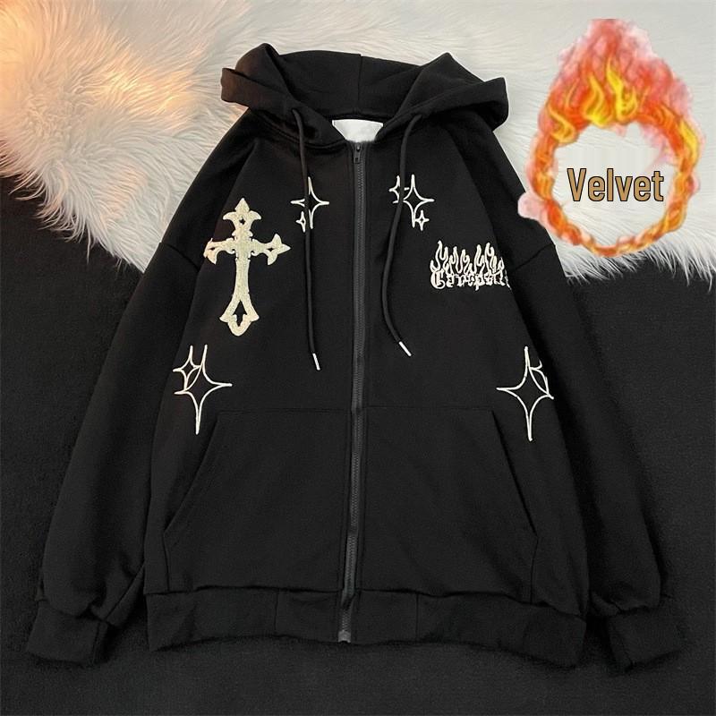 Men's Hooded Cardigan: Trendy American High Street Oversized Embroidered Sportswear for Spring and Autumn Couples.