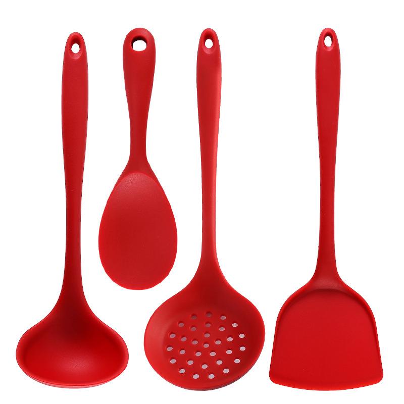 Silicone Non-stick Cookware Set: Stir-fry Spatula, Soup Ladle, Slotted Spoon, High-Temperature Long Handle.