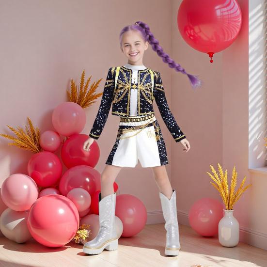 Pop Singers Cosplay Costume Stage Performance Outfits Girl Dance Troupe Attire for Kids Halloween Carnival Costume Party Dress-up