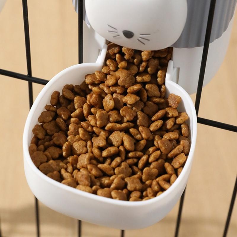 2PCS Cage Mounted Automatic Pet Food Water Dispenser with Cartoon Cats Design Easy Installation For Home Feeding Supply