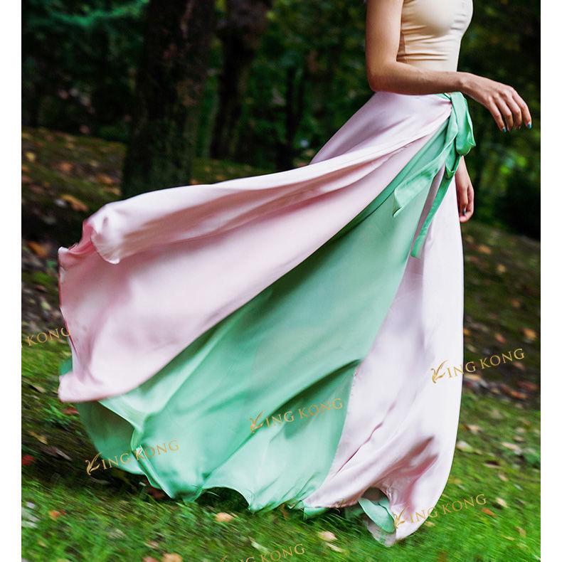 Saia Longa com Cadarço Reversível King Kong Dança Poesia Qingshan Rosa - Traje de Dança Clássica Chinesa