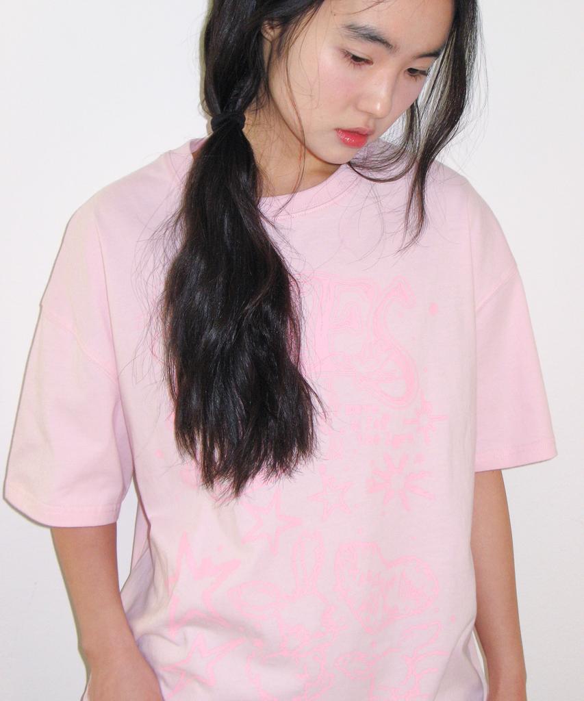 AMES-WORLDWIDE Rabbit Art Drawing Tee Pink