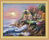Amiiba 14ct Cross Stitch Embroidery Seaside DIY Wall Art Beginner Design Pre-Printed Kit, Lighthouse, Decor,