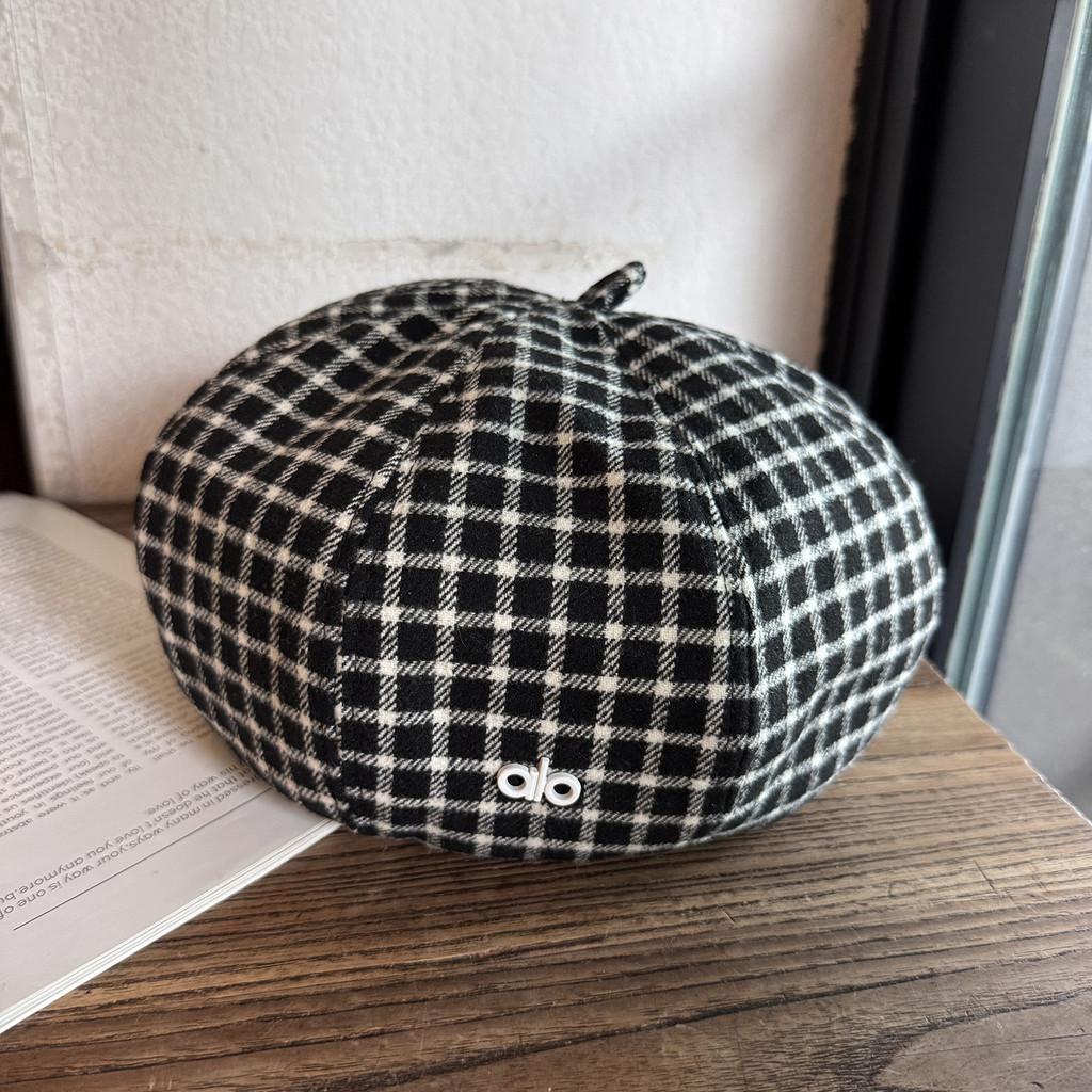 Clashing Color Grid Artistic Vintage Beret Hat Geometric Elements Spring Women