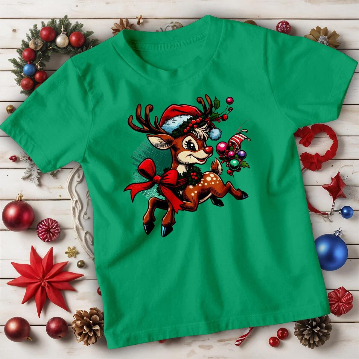 Boys and Girls Reindeer Christmas T-Shirt Tee for Kids #MC 2XL