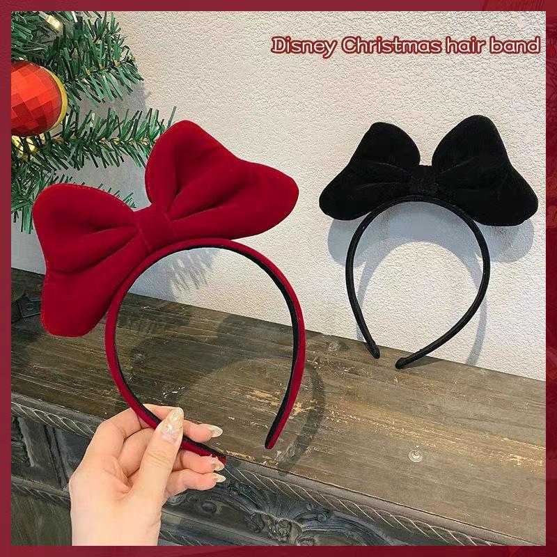 New Year Women's Red Velvet Bow Headband - Princess Style Face Washing Accessory