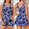 Costume da bagno intero da donna con scollo a V, stampato, conservativo, con gonna