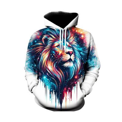 Funny 3D Lion Print Hoodies For Men Street Hip Hop Y2k Clothes Fashion Oversized Hooded Top Autumn and Winter Casual Sweatshirts