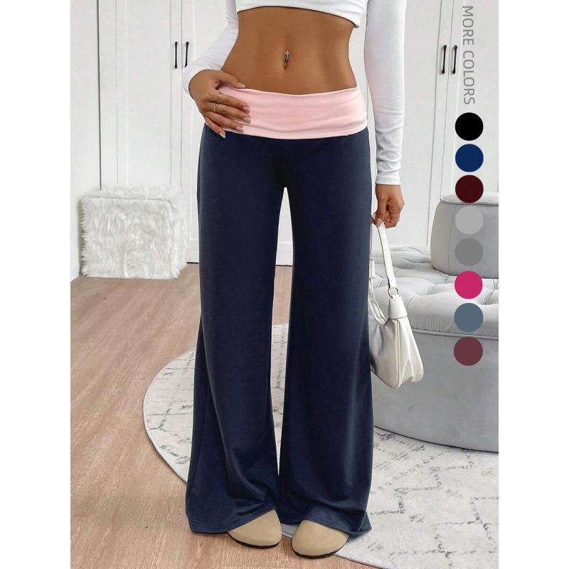 Spot 2025 Summer New European American Pants Women's Low-waist Color-blocked Casual Sports Wide-leg Pants