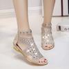 Women Sandals Ladies Wedges Sandals Crystal Fish Mouth Hollow Roma Summer Shoes Fashion Casual Non-Slip Bordered Bling Footweary