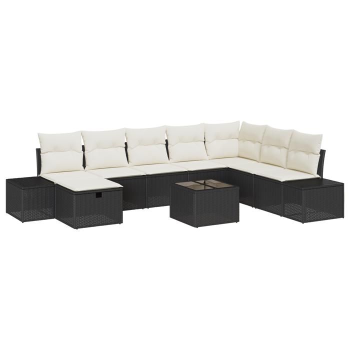 VidaXL Set de canapé de jardin 9 pièces avec coussins noir poly rotin 3359436