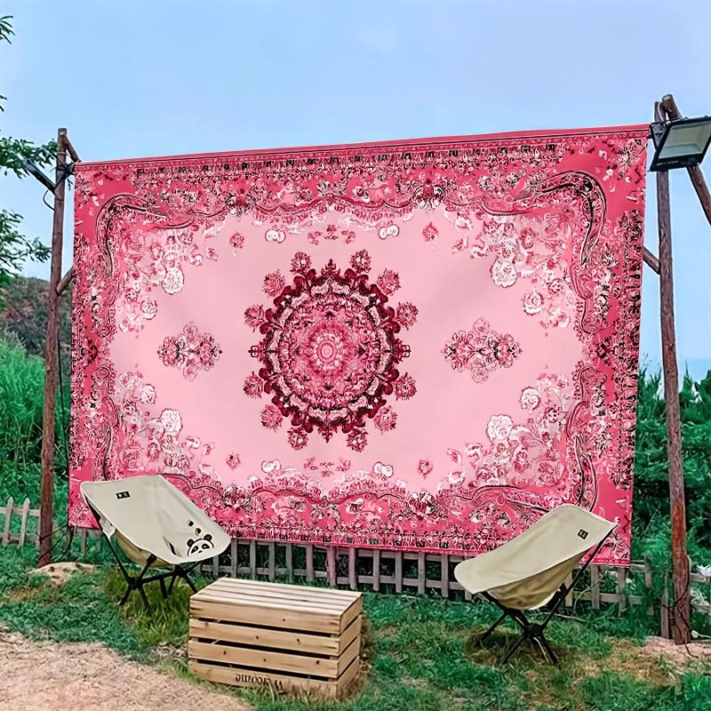 Pink Floral Mandala Tapestry 2D Digital Print Polyester Wall Hanging Living Room Bedroom Dorm Decor with Hooks