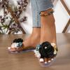 Womens Flowers Decorative Slipper Fashion Transparent Flat Non-Slip Boho Style Open Toe Beach Sandals for Women Summer New Style