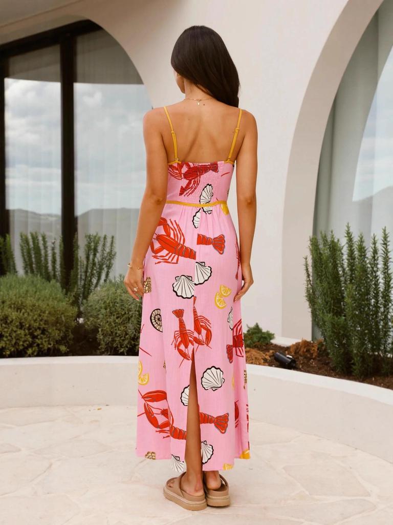 Cross-Border 2025 Casual Fashion Printed Linen Camisole Dress