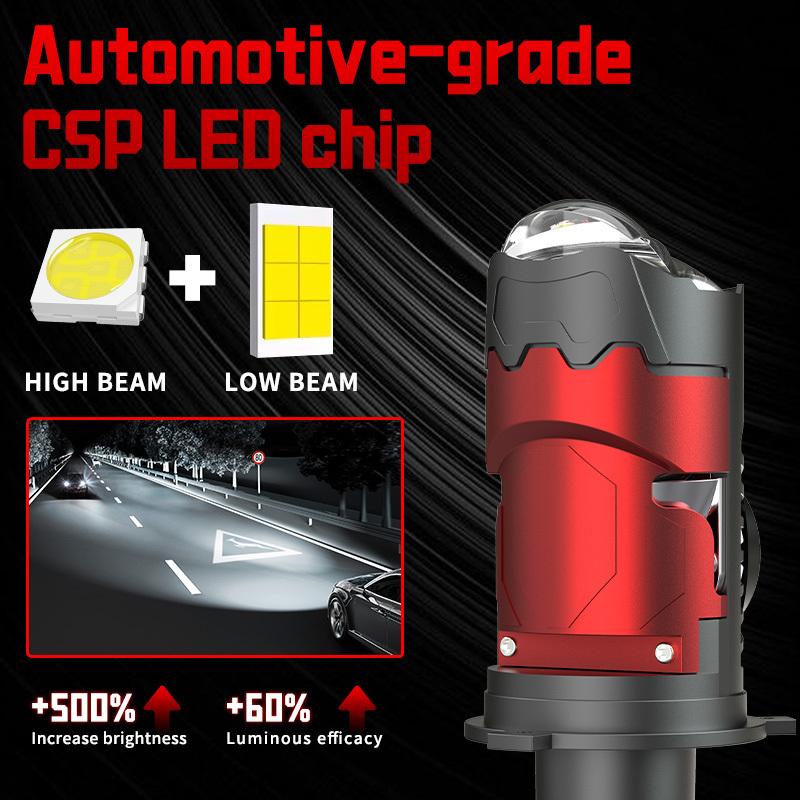 2Pcs Super Bright H4 LED Dual Projector Lens Headlight Bubs Car Motorcycle Canbus 100W 30000LM High Low Beam Light W/ Turbo Moto Lamp LHD 6000K White