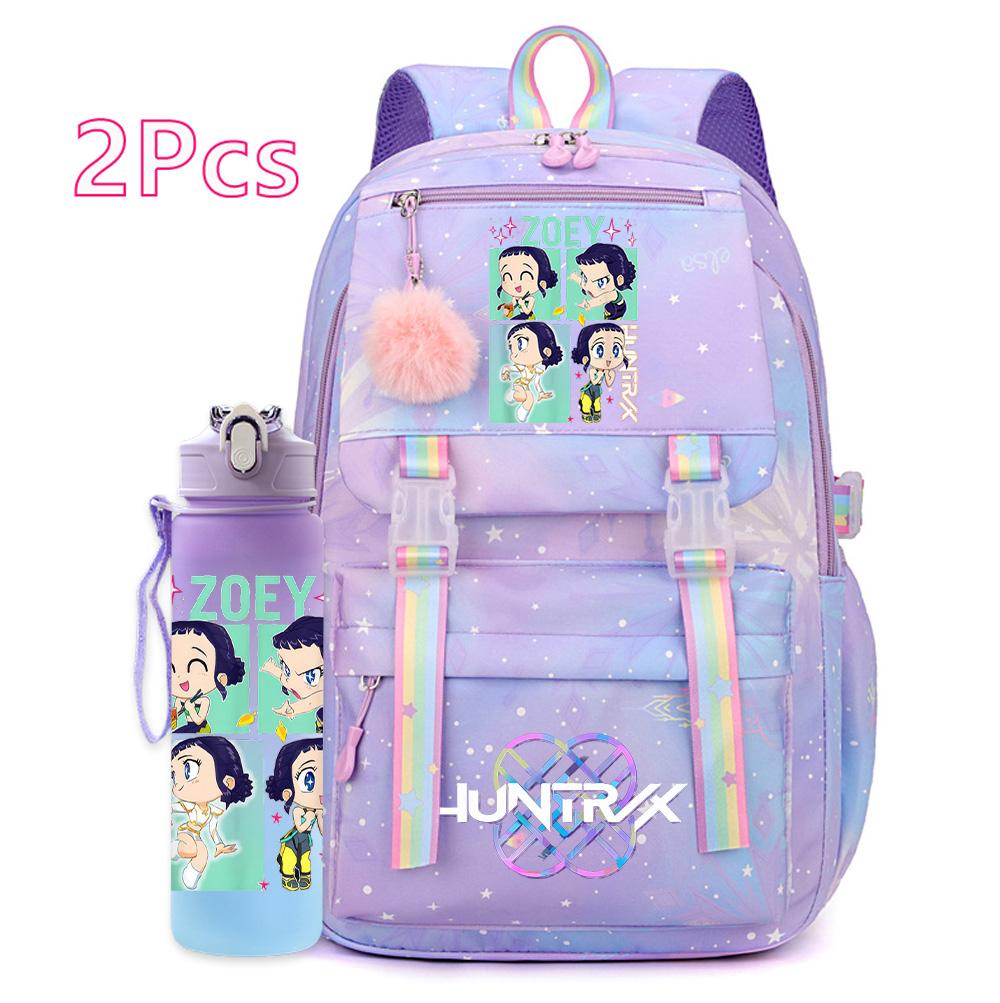 2Pcs/set Anime K-pop Printed Backpack with 750Ml Water Bottler Large Capacity Travel Bag for Teenager Girl Boy Bookbag Kid Gift Large Capacity Bag
