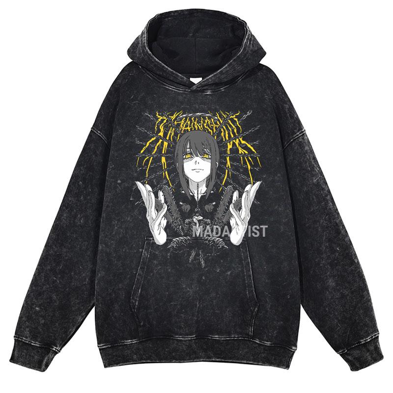 Hot Anime Chainsaw Man Hayakawa Aki Print Hooded Men Casual Oversized Hoodies Manga Washed Streetwear Harajuku Cotton Sweatshirt