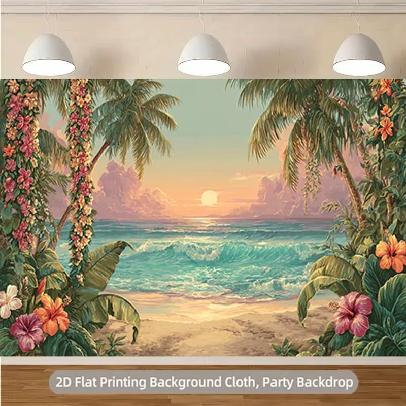 

2D Hawaii Beach Flat Printing Backdrop for Summer Themed Party & Photoshoot 47.2x31.5inch/120*80cm