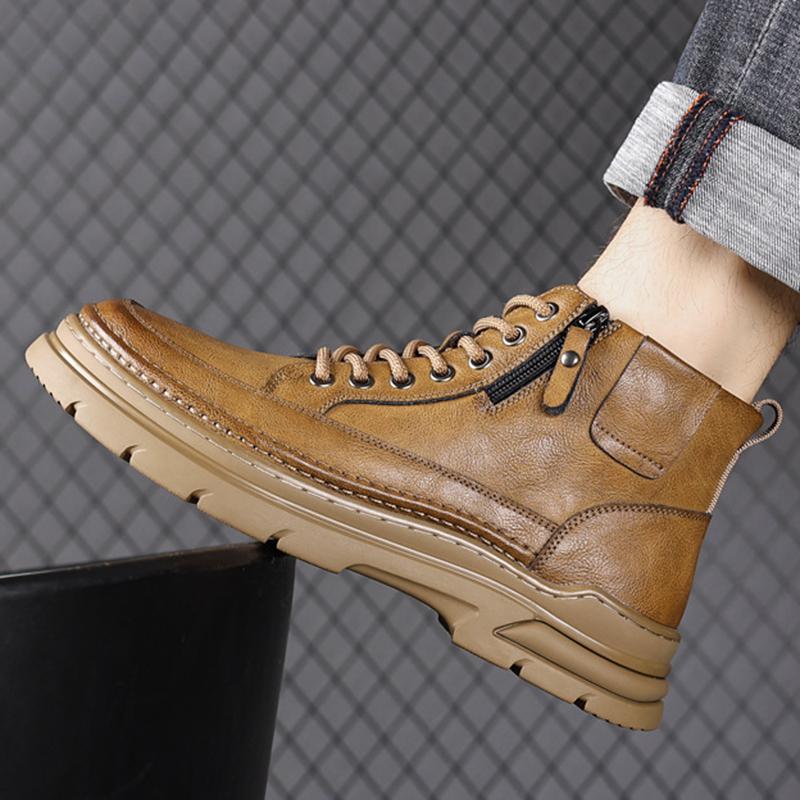 New Fashion Men's Shoes 2025 New Thickened Autumn And Winter Outdoor Plus Velvet Cotton High-top Sneakers Men's Short Boots