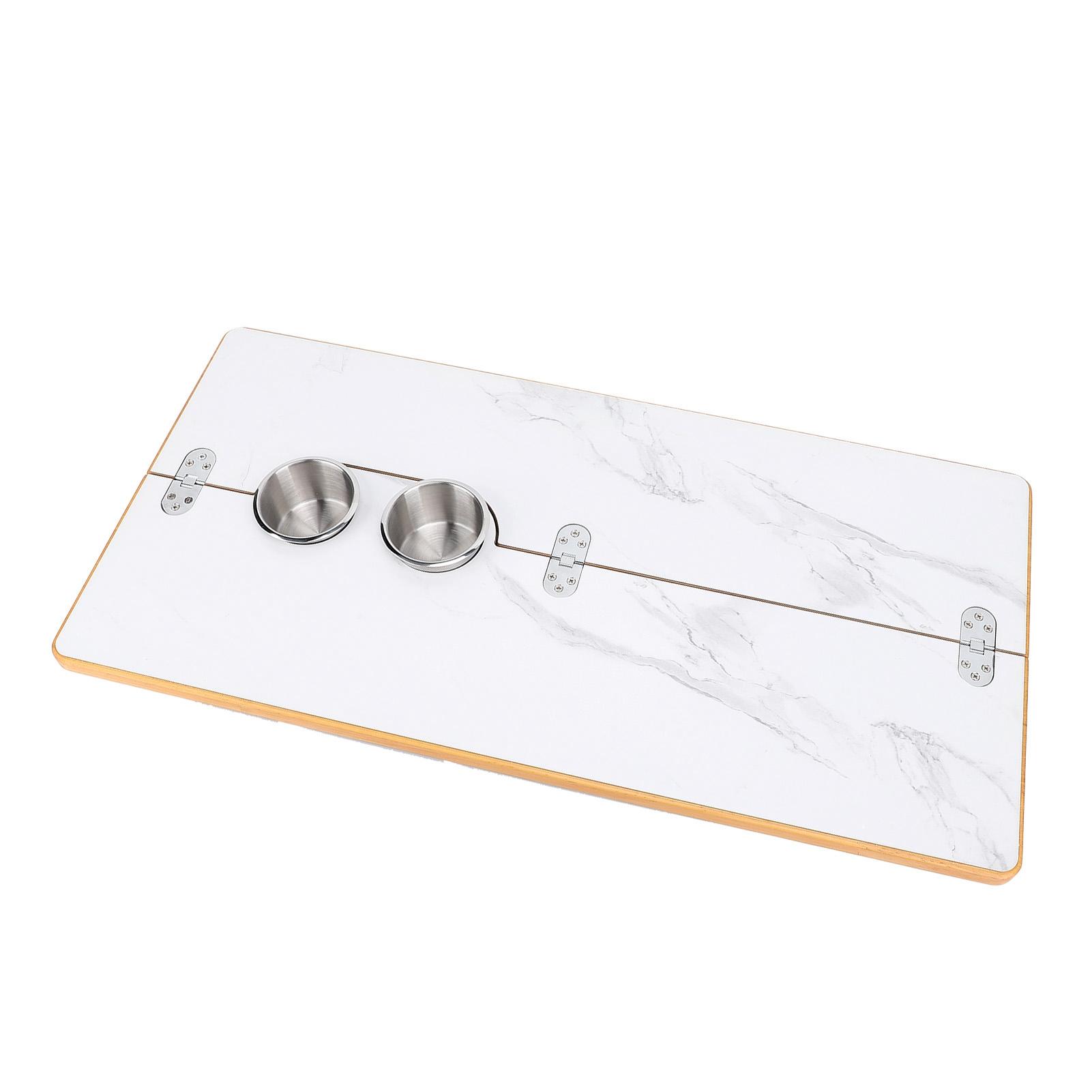 

Folding Wood Table Top 15.75x31.5in Symmetrical Foldable Marble Pattern Desktop Panel with Stainless Steel Cup Holders