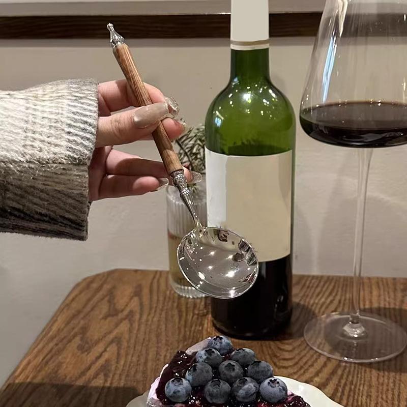 Cucchiaio rotondo in acciaio inossidabile con manico lungo, rosso dorato, per mescolare i dessert, per accessori da cucina, gadget