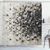Black and White Shower Curtain, Geometric Design Abstract Connections of Mosaic Look Polygons, Cloth Fabric Bathroom D