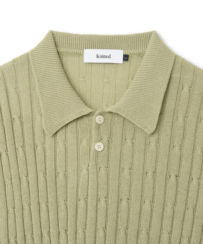 KNITTED Linen Cable Collar Half Knit Sage Green