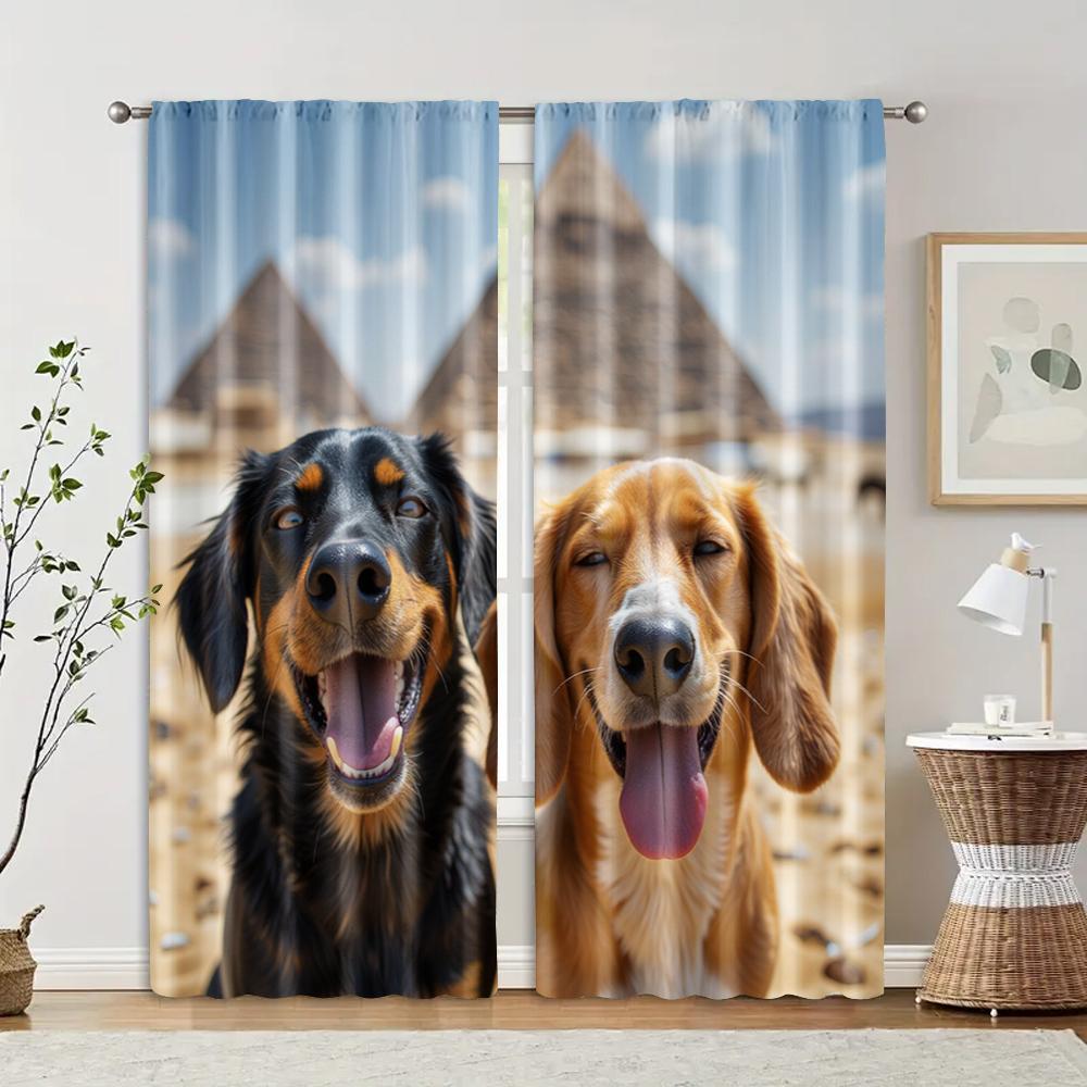 

2 pcs, filtering curtains (excluding rods, non-movable, without batteries) Funny Dogs & Pyramids for use in bedrooms and living 29x65in(75x166cm)