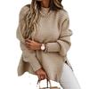 Women's Fall Winter Mock Neck Long Sleeve Chunky Knit Sweater Loose Fit Side Slit Solid Color Pullover