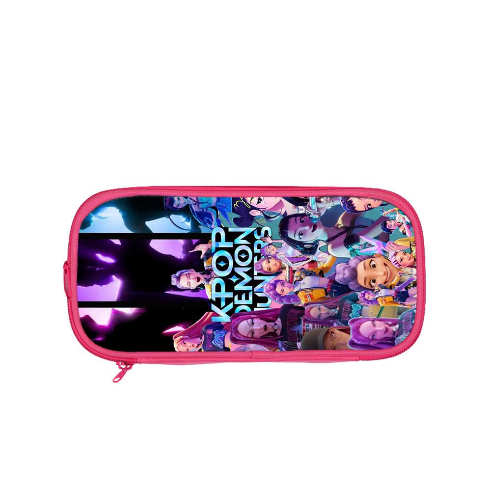 Huntrix Kpop student pink double-layer pencil bag Kpop witch hunting girl group student storage stationery bag pencil bag