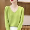 Women's V-Neck Wool Cashmere Sweater: Autumn/Winter Fashionable Long Sleeve Knit Pullover.