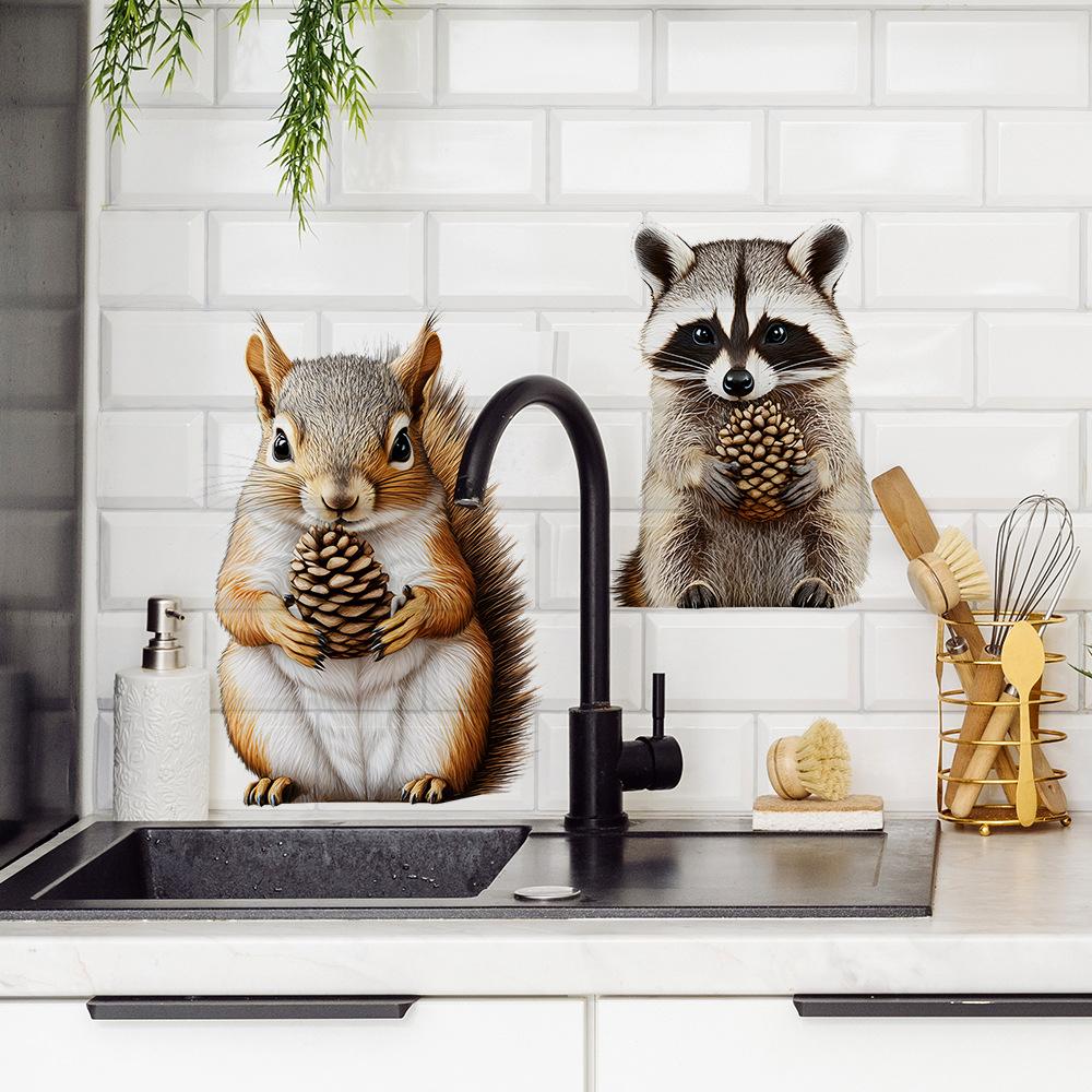 Dull Cute Squirrel Raccoon Bedroom Living Room Door Stickers Background Landscaping Decorative Wall Stickers