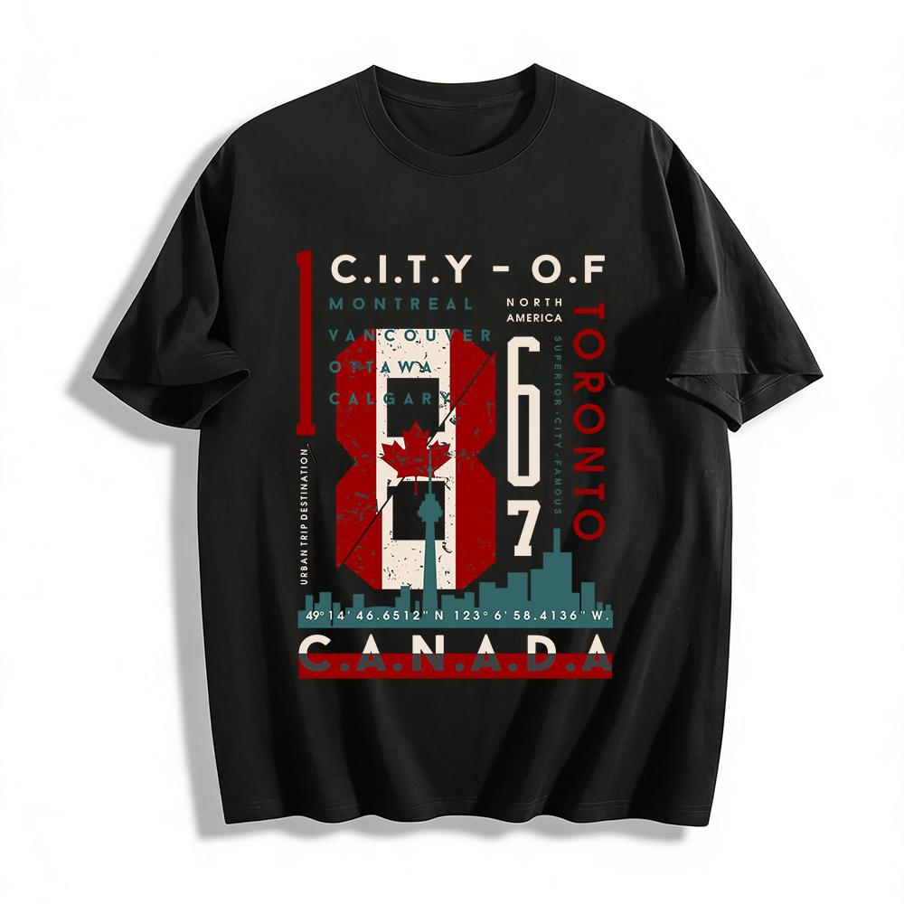 Canada City Graphic Tee North America Toronto Themed Casual Top Pure cotton T-shirt XXS