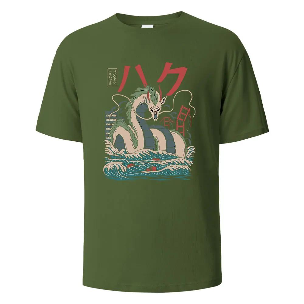 Dragon Printing Men‘s T-shirt Casual Breathable Tees 100%Cotton Funny  Loose Tops Street Oversized T-Shirts For Men Women O-neck