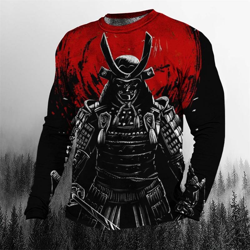 Super Cool Vintage Japanese Samurai Men's T-shirt O-Neck Cotton Men's Clothing Oversized Casual Long Sleeve Tops 3D Printed