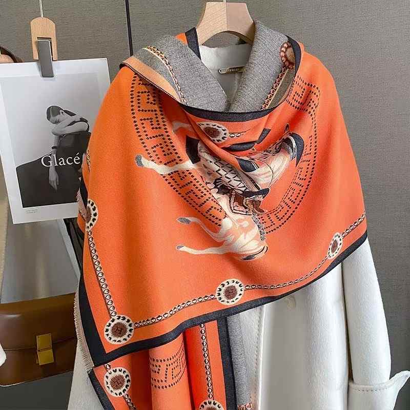 Luxury Winter Faux Cashmere Scarf for Women Fashionable Thickened Little Horse Design European And American Style Warm Shawl