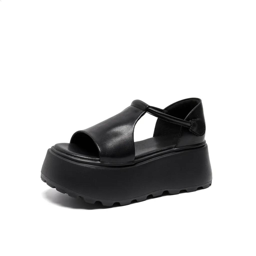 French simple open-toed sandals women's outer wear 2025 summer new thick-soled heightening muffin comfortable Roman beach shoes