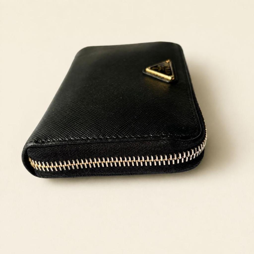 Used PRADA Saffiano Compact Wallet Coin Case Black