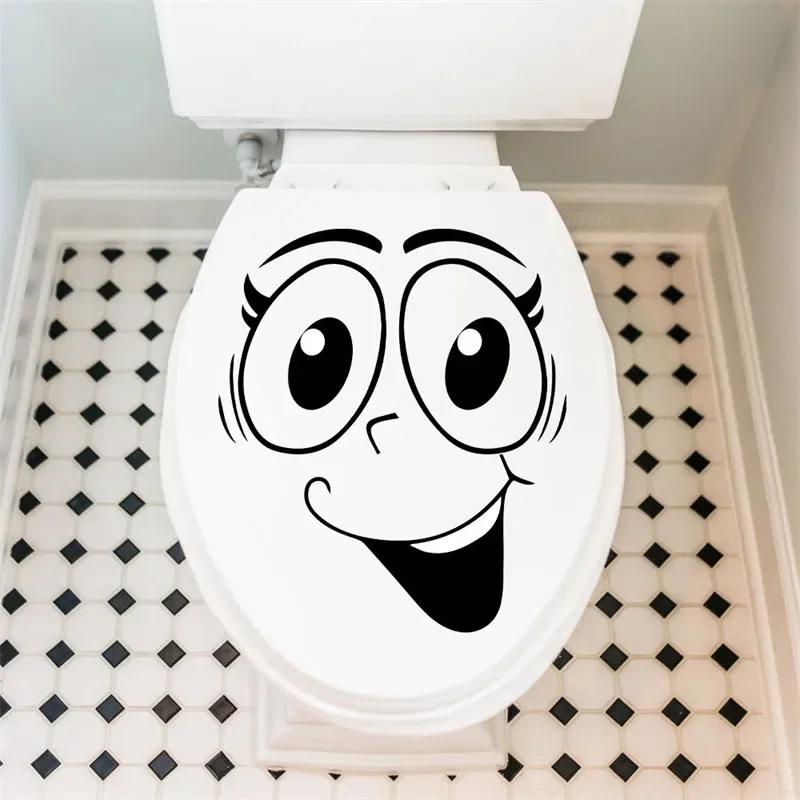 1Pc Creative Funny Smiling Face Toilet Seat Decals Bathroom Decor Cute Cartoon Expression Toilet Stickers Artical Decoration