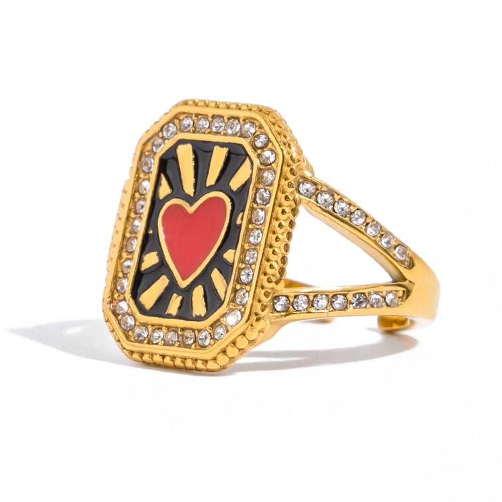 18K Gold Plated Heart Geometric Open Ring Moon Square Tower Ring Stainless Steel Ring  Friend