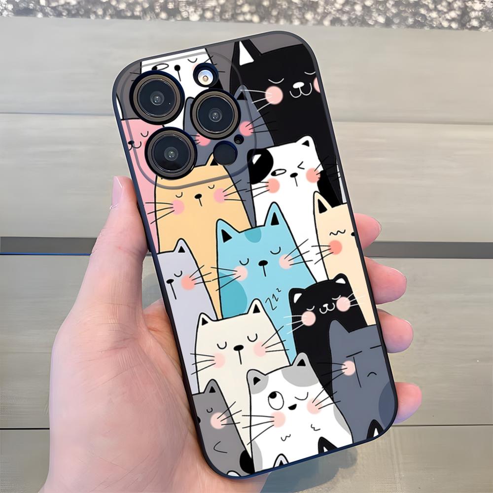 Cute Cats Background Phone Case For IPhone 17 Air 16 E Pro Max 15 14 13 Mini 12 Pro 11 Max Plus Black Soft Shell