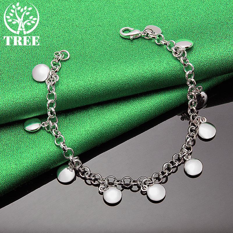 925 Sterling Silver Smooth Solid Round Pendant Bracelet For Women Elegant Fine Jewelry Accessories Engagement Wedding Party Gift