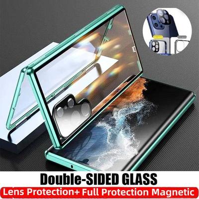 Magnetic Case for OPPO Realme 13 Pro/ 12/ Pro+ with Metal Frame Phone Bumpers Double Sided Tempered-Glass Full Lens Protection Cover