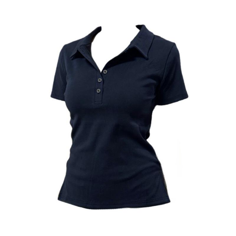 Pure cotton beautiful shoulder slightly fat pure desire POLO collar short-sleeved T-shirt women's summer slim and thin versatile Spice Girl top